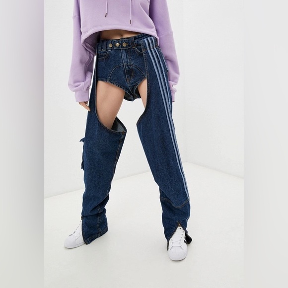 Adidas Originals Women's IVY PARK DENIM CHAPS Pants Size Medium Rodeo HF8382